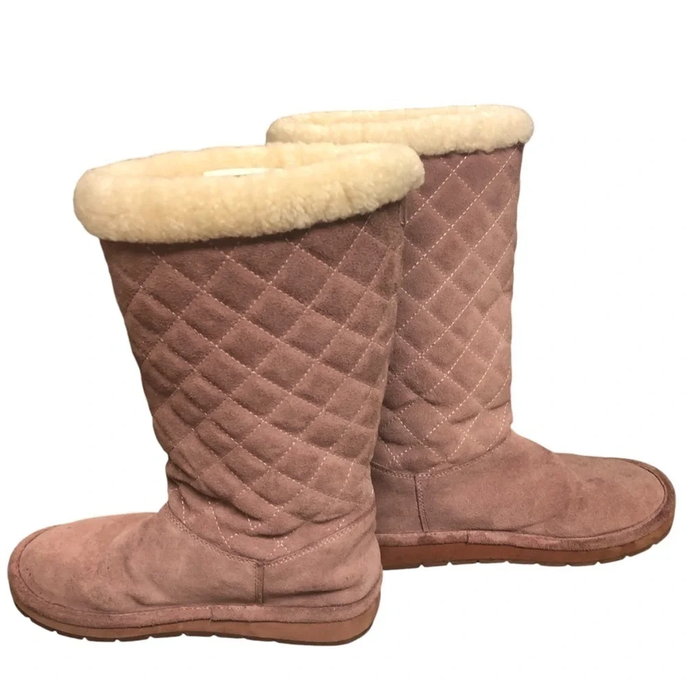 MICHAEL KORS WINTER SANDY DUSTY ROSE QUILTED SHEARLING LOGO TALL BOOTS WOMEN’S 8
